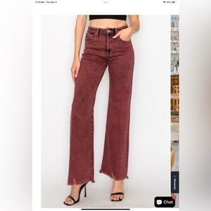 New Artemis Vintage Burgundy Flare Raw Edge Wide Leg Jeans